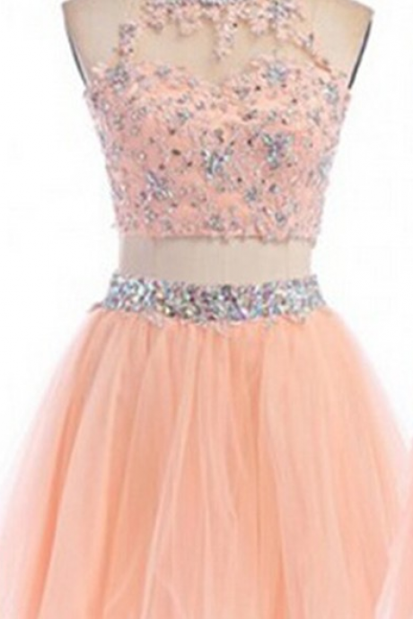 Same as the picture Homecoming Dresses Open Back Sleeveless Tulle Applique Mini Jewels Aline