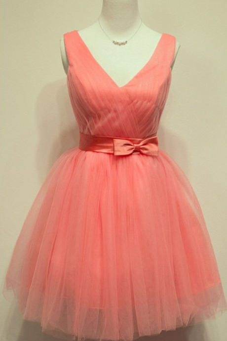 Sleeveless Watermelon Homecoming Dresses A Line Bandage Mini V-Neck Scoop Laced Up A Line