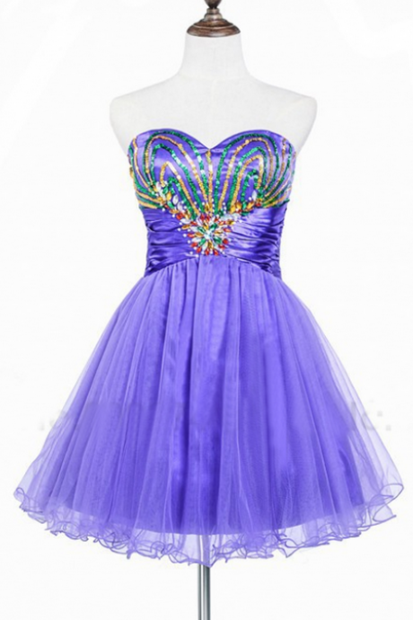 Sleeveless Purple Homecoming Dresses A lines Sequined Above-Knee Sweetheart Neckline Hollow A lines