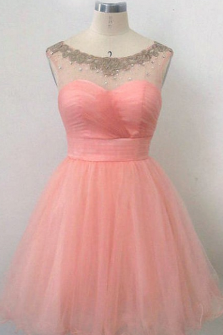 Sleeveless Pink Homecoming Dresses Aline Chiffon Above-Knee Bateau Zipper-Up Aline