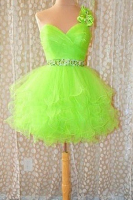 Sleeveless Green Homecoming Dresses A Lines Shoulder Flower Above Knee One Sleeve Zippers A Lines