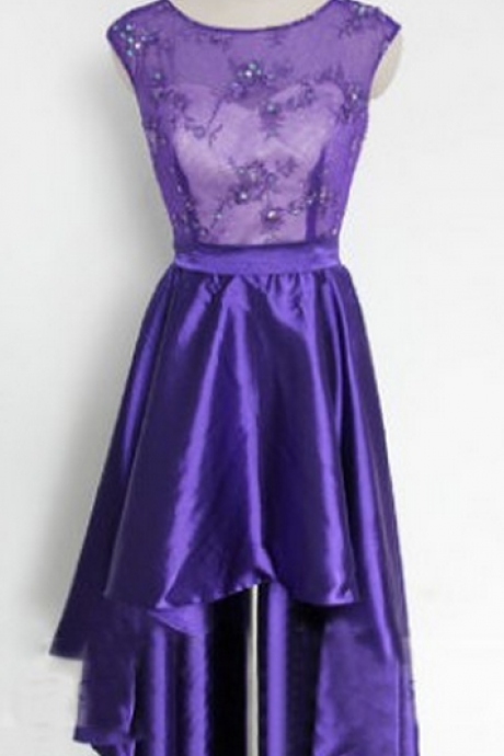 Sleeveless Purple Homecoming Dresses Gown Crystal Beads Ruffle Above-knee Round Neck Zippers Gown
