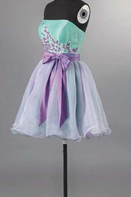 Sleeveless Light Purple Homecoming Dresses A Line Bow Short Strapless Laced Up A Line