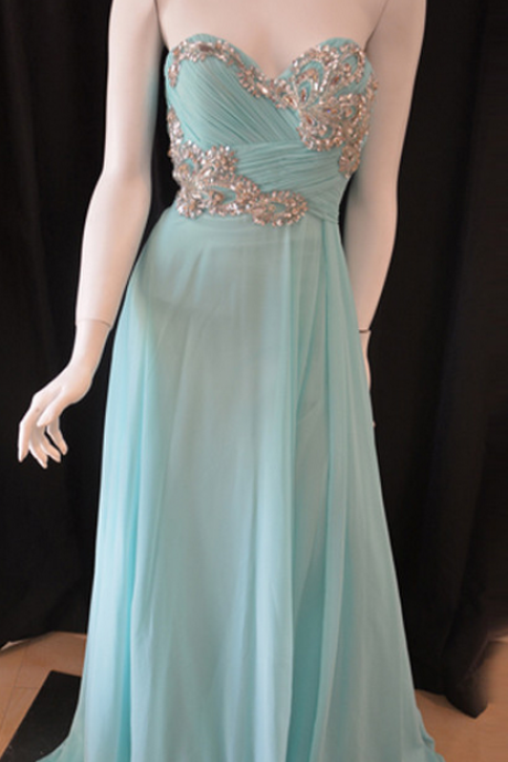 Light Blue Long Formal Occasion Dress with Crystals