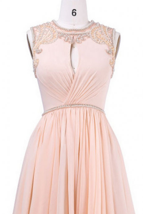 A-line Coral Homecoming Dresses,scoop Short Homecoming Gown,chiffon Homecoming Dress With Beaing Pleats