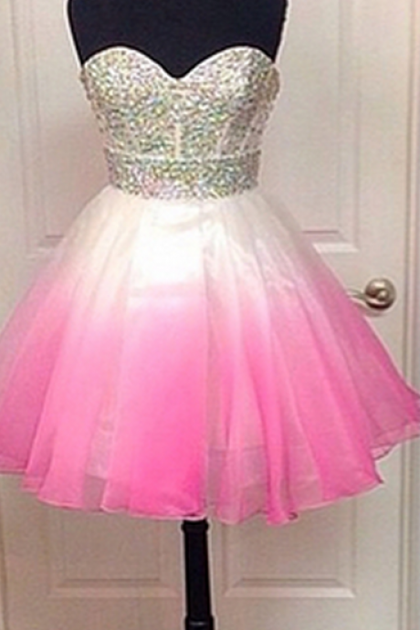 Strapless Sweetheart Beaded Gradient Tulle Short Homecoming Dress, Prom Dress, Party Dress