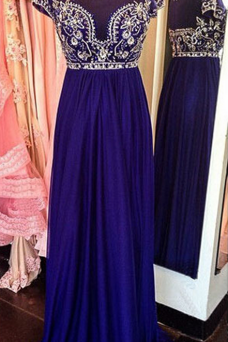 Royal Blue Long Pom Dresses,custom Made Pom Dresses,beading Pom Dresses,chiffon Pom Dresses,a-line Evening Gowns