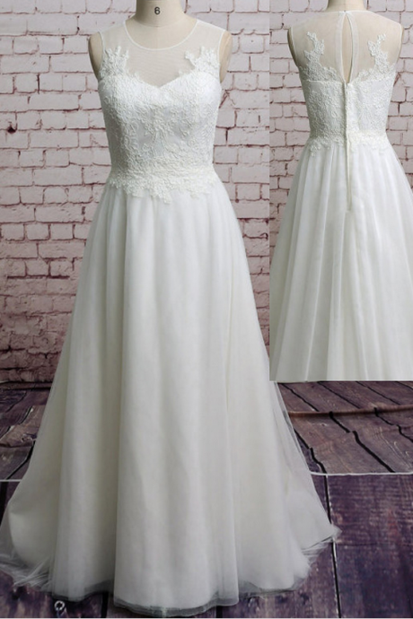 Brief A-line Wedding Dress Tulle Appliques Wedding Dress