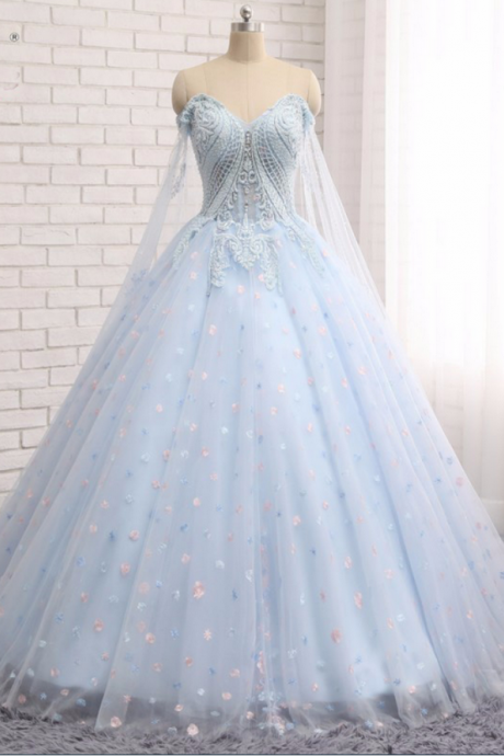 Charming Prom Dress,ball Gown Prom Dress,light Blue Tulle Prom Dresses,elegant Evening Dress,quinceanera Dresses