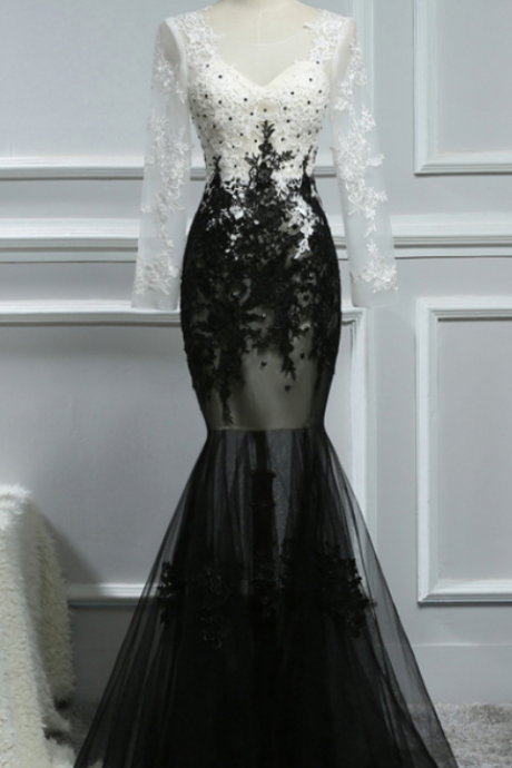 Black Long Sleeve Prom Dresses, Mermaid Party Prom Dresses
