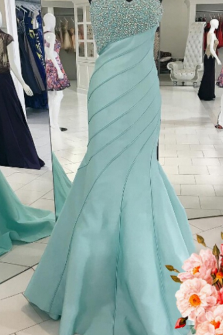 Light Blue Strapless Sweetheart Beaded Mermaid Floor-length Prom Dress, Evening Dress