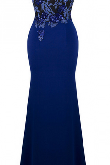 Angel-fashions Sequin Longue Sirène Robes Broderie Mutter des Brautkleides robe de soirée Bleu