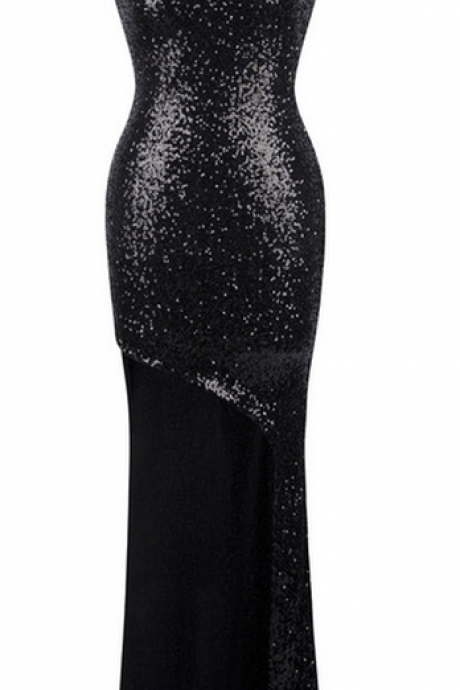 Black One-shoulder Sequined Mermaid Long Prom Dress, Evening Dress, Formal Gown