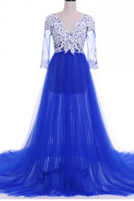 Sapphire, flower, net, long gown