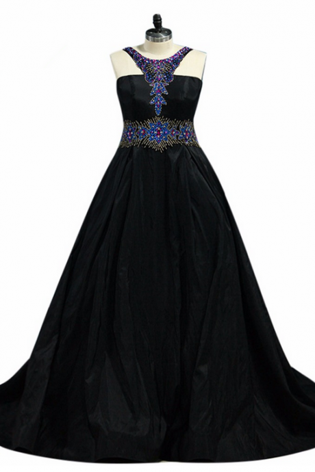 Halter Beaded A-line Long Prom Dress, Evening Dress, Formal Dress