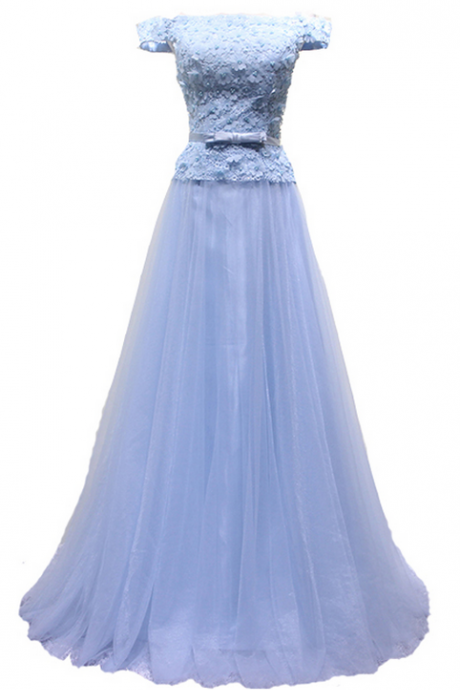 Nouveau Bleu Clair Robe de Soirée Bateau Cou Dentelle longueur Robe de Partie Mariée Banquet Élégant Formelle Robes personnalisé