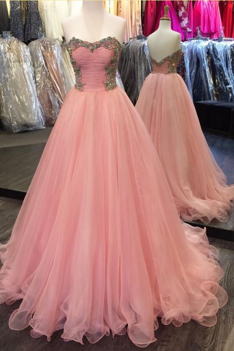 Colorful Beading Sweetheart Puffy Organza Prom Dresses Long