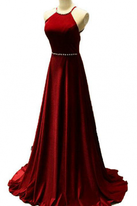 A-line Backless Sleeveless Floor Length Red Color Party Formal Sexy Evening Dress Long
