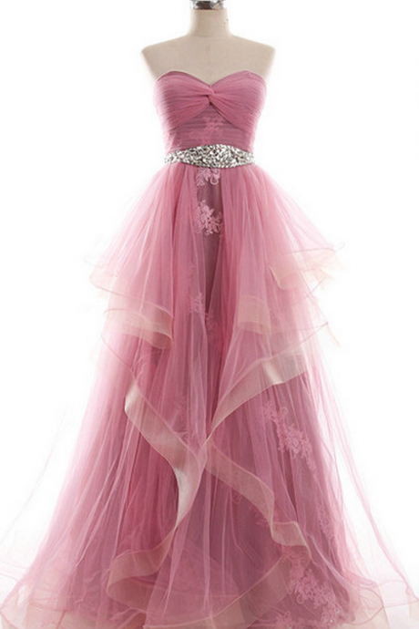 Sweetheart Beadings Tulle Lace-up Back A-line Special Occasion Pageant Party Dress Evening Gown