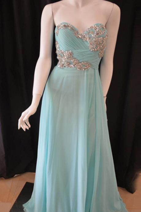 Light Blue Long Formal Occasion Dress With Crystals