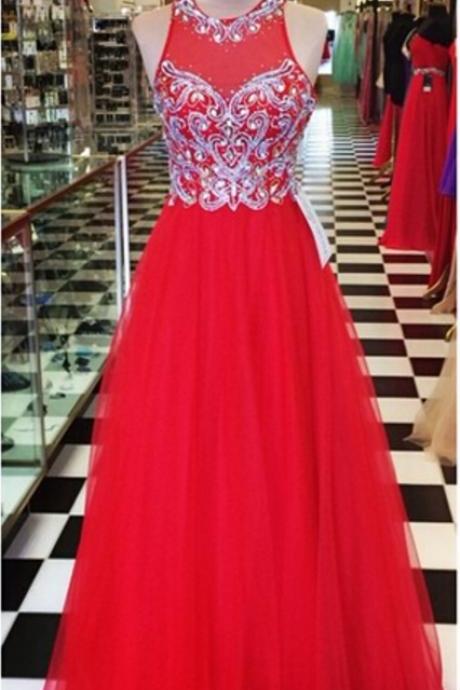 Red Long Prom Dress With Beads