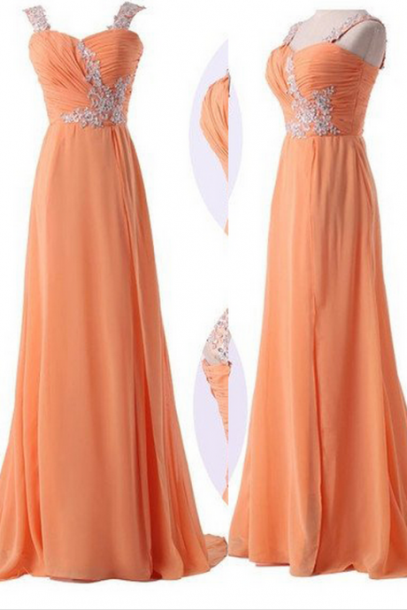 Long Sweetheart Straps A-line Chiffon Prom Dresses Prom Gowns,prom Dresses