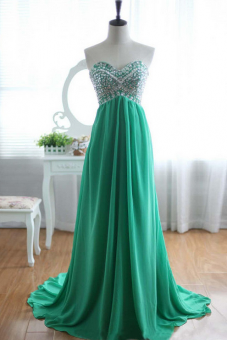Strapless Sweetheart Beaded A-line Long Prom Dress, Evening Dress With Train