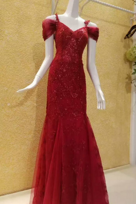 Evening Dress,red Evening Dress,sequined Evening Dress,beaded Evening Dress,mermaid Evening Dress