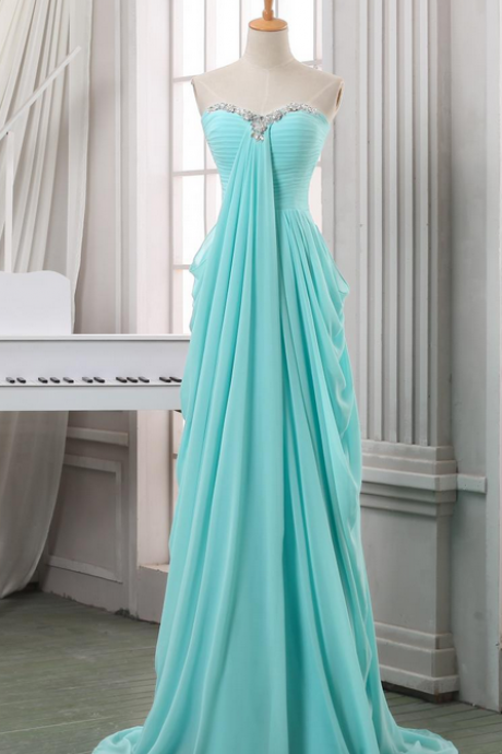 Long Pleated Chiffon Prom Dress,a Line Sweeetheart Prom Dress