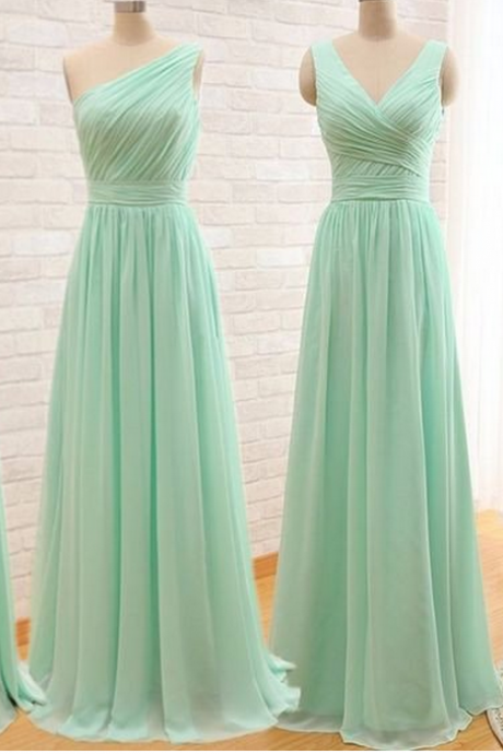 Custom Made Mint Green Long Chiffon A-Line Mismatched Bridesmaid Dress 