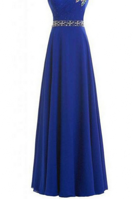 Blue Beaded Embellished Sweetheart Chiffon Floor Length A-line Formal Dress, Prom Dress