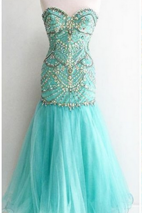 Beaded Embellished Sweetheart Floor Length Tulle Mermaid Prom Dress, Formal Dress, Evening Dress