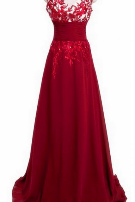 Red Long Evening Dress Prom Gown Sexy Lace Homecoming Gowns
