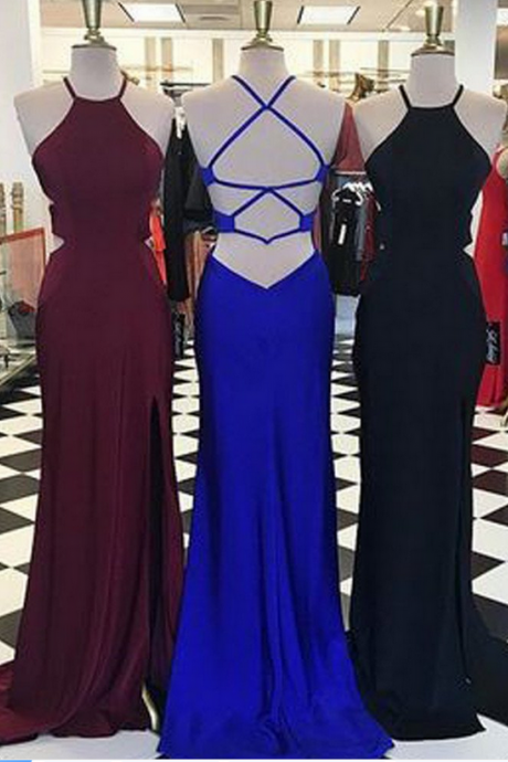 Simple Design Long Sheath Side Slit Jersey Long Prom Dresses,