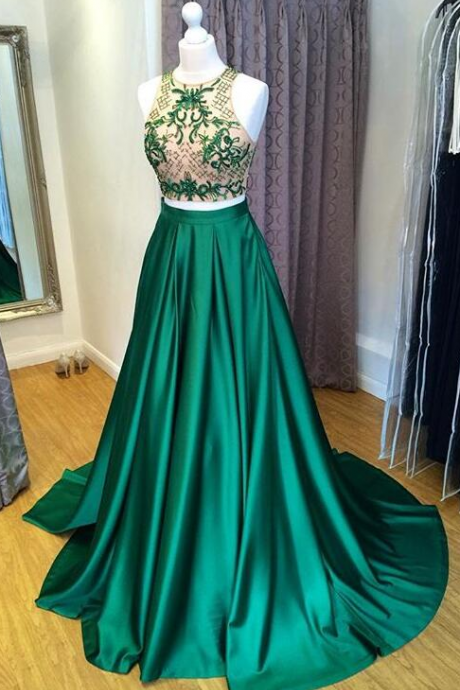 Two Pieces Prom Dress With Illusion Top,sexy Prom Dress,mermaid Prom Dress, Prom Dress