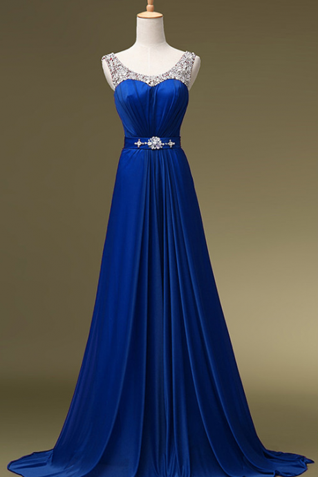 Blue Prom Dress,Strap Long Chiffon Prom Party Evening Gowns
