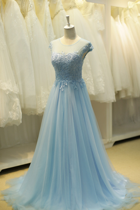 Prom Dresses, A line Blue Evening Dress, Beaded Prom Dress, Wedding Guest Dress, Bridesmaid Dress