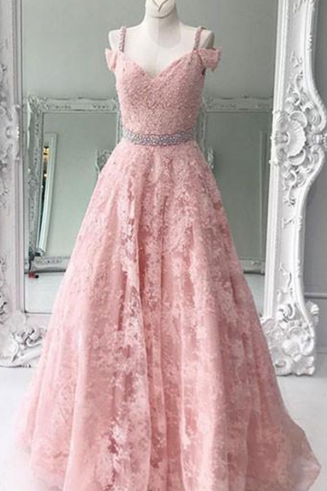 Charming Prom Dress,lace Prom Dress, A-line Dress,v-neck Evening Dress