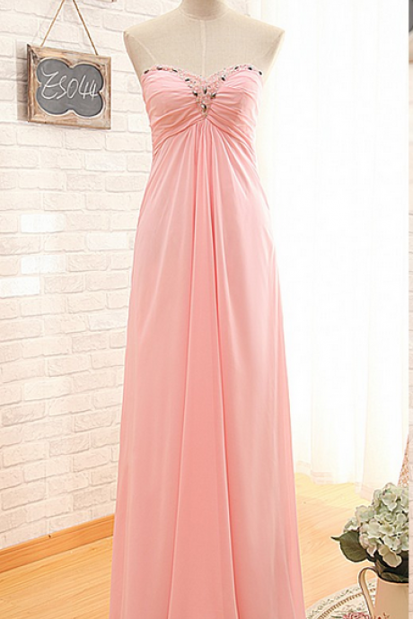 Ready To Ship Pink Prom Dress,strapless Prom Gown,sweetheart Pink Graduation Dress,chiffon Party Dress
