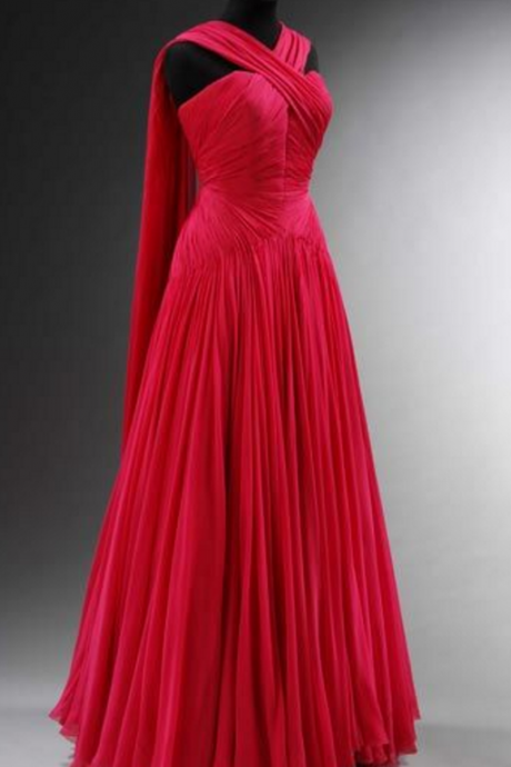 Vintage Prom Dresses, Chiffon Evening Dresses, Pleat Party Dresses, Long Formal Dresses