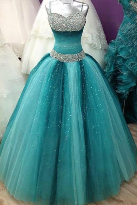 Sparkly Ball Gown Spaghetti Straps Sweetheart Beading Sequin Shiny Prom Dresses Quinceanera Dresses