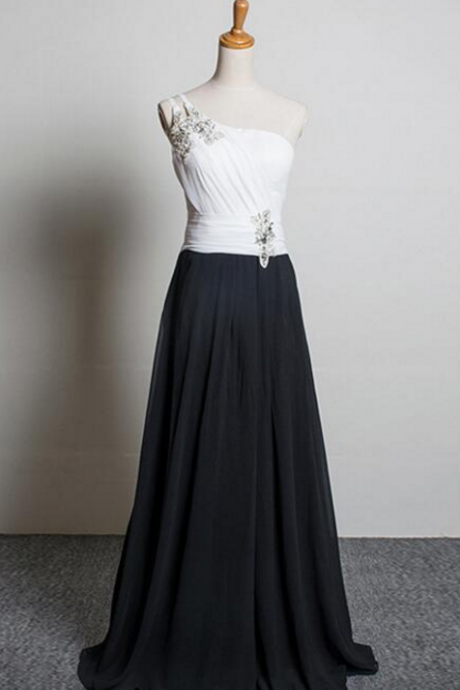 Long White Black Elegant Dress For Prom Evening One Shoulder Bridesmaid Dress