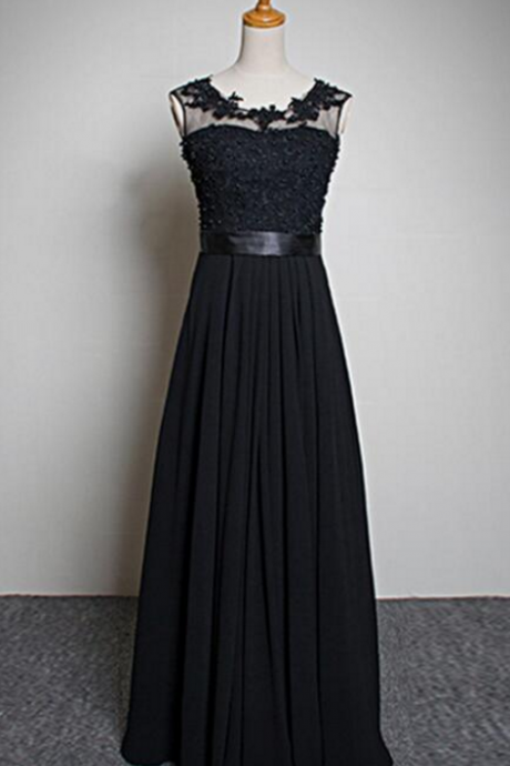Long Chiffon Prom Dress Floor-length Pearls Evening Dress A-line Bridesmaid Dress