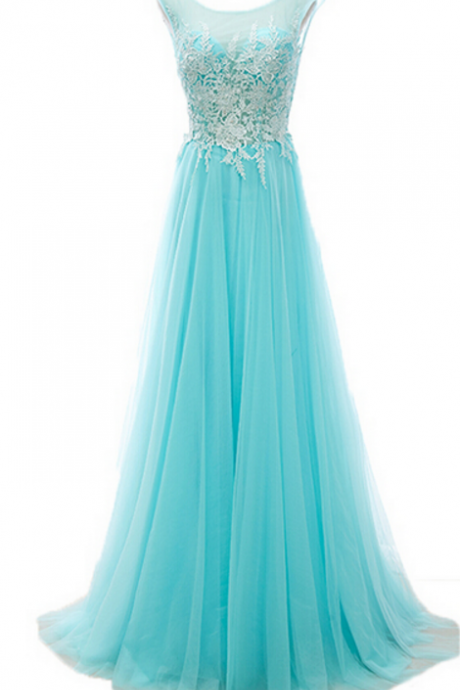 Sleeveless A-line Long Prom Dress With Lace Appliques Evening Dress Party Dress