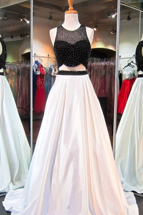 Two Piece Black White Prom Dress,a-line Prom Dresses,high Quality Graduation Dresses,wedding Guest Prom Gowns, Formal Occasion Dresses,formal
