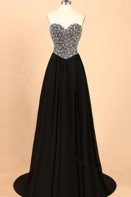 Strapless Sweetheart Beaded A-line Long Prom Dress, Evening Gown