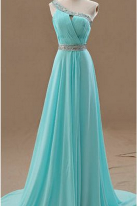 A-line Princess Prom Dress,long Prom Dress,one-shouder Long Prom Dress,chiffion Prom Dress,beautiful Beading Prom Dress,high Quality Custom Prom