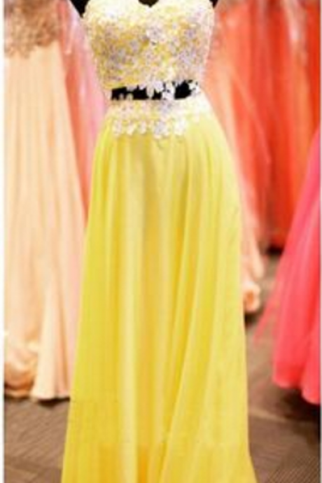 Yellow Prom Dress,long Prom Dress,chiffion Prom Dress,lace Appliques Prom Dress,high Quality Custom Prom Dress