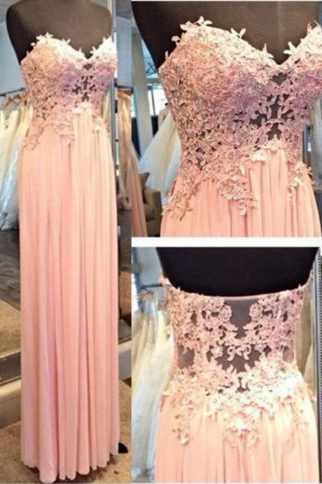 Lace Appliques Sweetheart Floor Length A-line Prom Dress