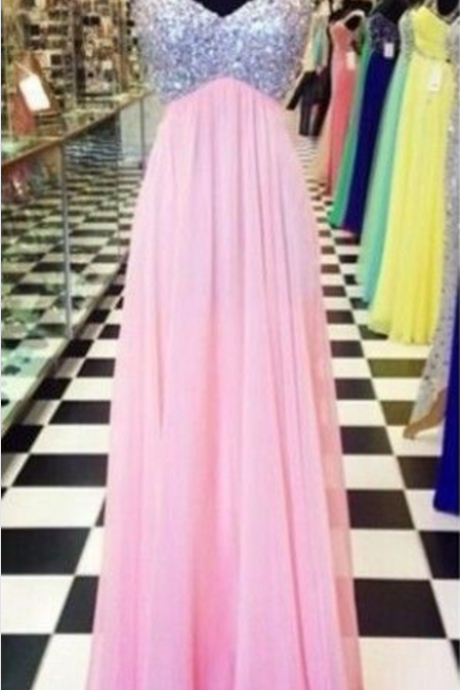 Chiffion Prom Dress,long Prom Dress,pink Prom Dress,beautiful Beading Prom Dress,a-line Princess Prom Dress,elegant Wowen Dress,sexy Prom Dress